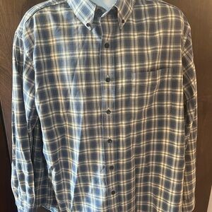 LL Bean Mens Size XL blue/white/tan Plaid Traditional Fit Flannel Shirt 253770